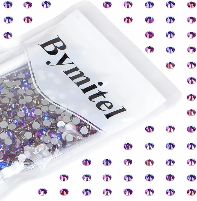 1440PCS Art Nail Rhinestones Non Hotfix Glue Fix Round Crystals Glass Flatback for DIY Jewelry Making with one Picking Pen (ss20 1440pcs, Purple Velvet)