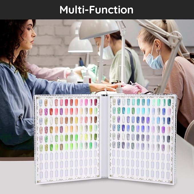 Segbeauty 216 Colors Nail Gel Book, Professional Nail Polish Display Chart with 240 False Nails Tips, Nails Sticks Color Cardboard Fingernail Art Salon Press on Fingernail Organizer Book