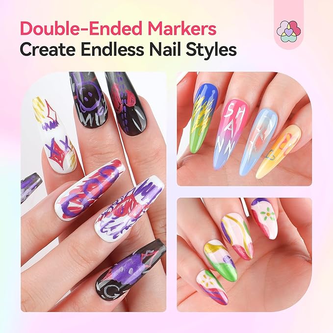 SAVILAND 12 Colors Nail Polish Pens Set: 20s Quick-Drying Dual-Tip Acrylic Paint Nail Art Pens Fine Tip for Painting Nails, Drawing Dots, Lines & Designs, Home DIY Nail Art Supplies