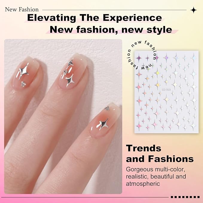 12 Sheets Aurora Nail Art Stickers Star Smiling Face Love Heart Nail Decals Self-Adhesive Pegatinas Uñas Glitter Holographic Nail Sticker for Women Girls Nail Art Design Decor Accessories 807-12