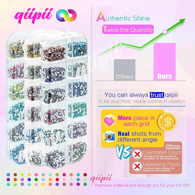 36 Color 2mm Small Crystal Resin Rhinestones for Bedazzling Crafting SS6 Tiny Flatback Stones Colorful Gems Diamonds Charms for Nails Eyes Face Makeup Tumblers Bottles DIY Crafts Clothes Shoes