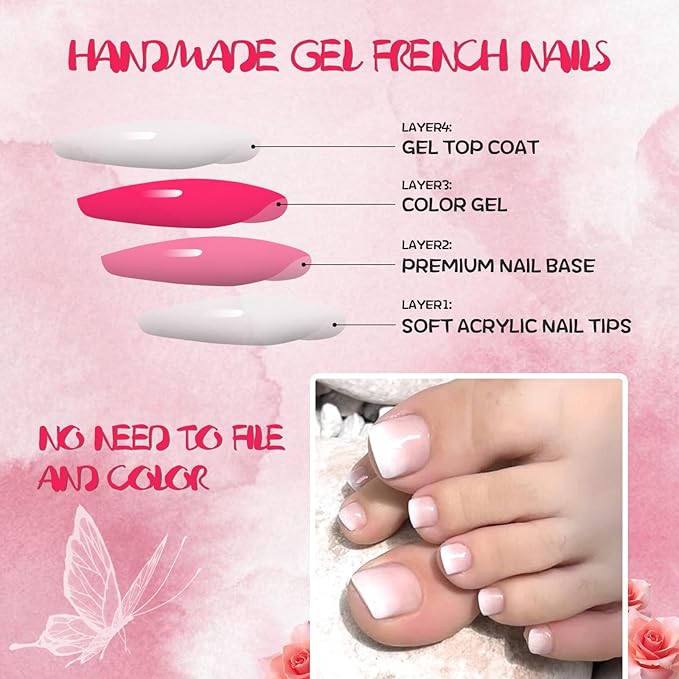 AddFavor 240pcs Ombre Press on Toenails for Women, Fake Toe Nail Press ons False Toe Nail Tips Fake Toenails Press on Toe Nails for Women with Glue and Adhesive Tabs