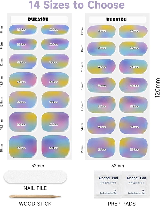 Semi Cured Gel Nail Strips,28 Pcs Gel Nail Stickers/Wraps(Colorful Aurora),Long Lasting Polish Stickers UV Cure,Works with UV Lamp,Easy to Apply