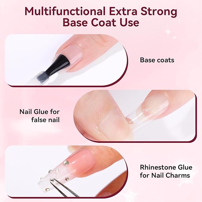 Makartt Base Coat Nail Polish 15ml – Extra Strong, Long-Lasting Gel Base Coat & Nail Glue for Small Nail Charms, Press-On Nails, UV/LED Lamp Required, Clear Foundation for Salon & DIY Home Use
