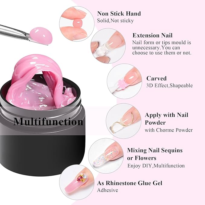 MEET ACROSS 3D Gel Nail Art Kit, Hard Sculpting Gel for Nail Art Extensions & Molding Non-Sticky for Nails Salon or Home DIY Manicure Cured Needed