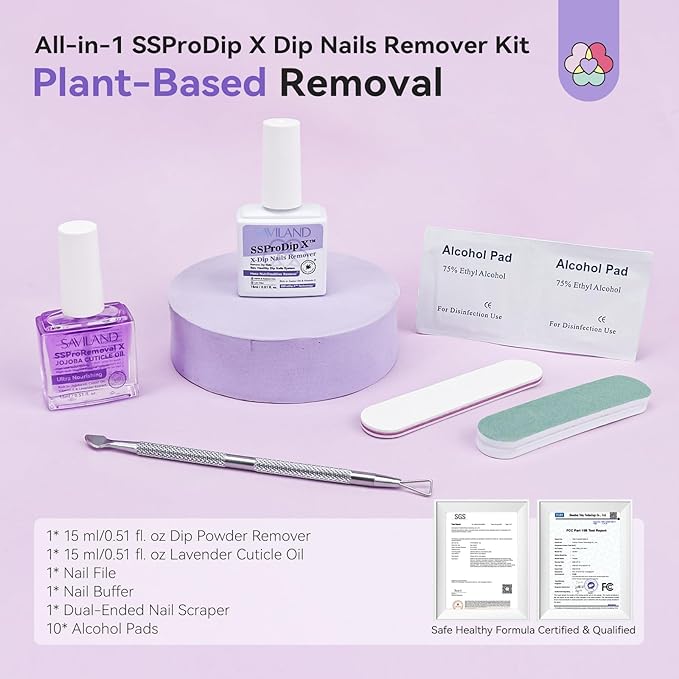 SAVILAND SSPro X Dip Powder Remover Kit: 2 Pcs Gentle & Easy Dip Nail Removal with Cuticle Oil Nail File Nail Scraper for Dipping Powder Gel Nail Polish No Need Soaking or Wrapping Home Use