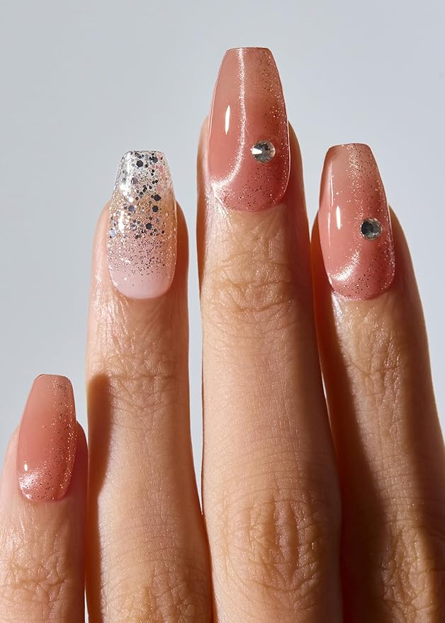 ohora Semi Cured Nail Strips (N Rose Mirage) - Works with Any UV/LED Lamps, Salon-Quality, Long Lasting, Easy to Apply & Remove - Includes 2 Prep Pads, Nail File & Wooden Stick