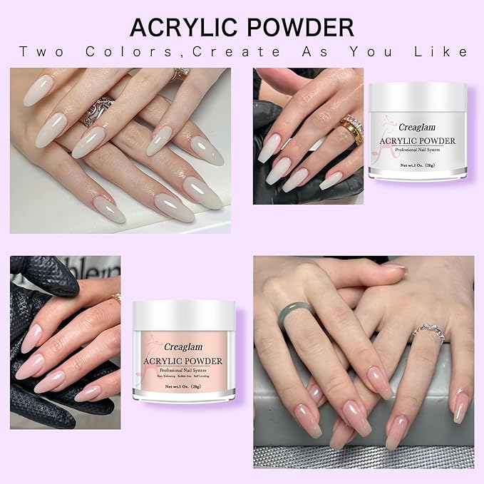 Acrylic Nail Kit for Beginners: 3 Colors 28g Nude Clear White Acrylic Nail Powder Professional Gel Glue - 1Oz Large Capacity Acrylic False Set witn 60ml Liquid and Brush Nail Forms Tools