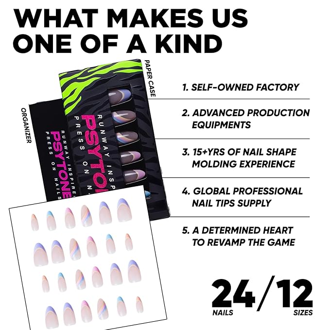 PSYTONE Colorful French Tip Press on Nails Short Square Cute Rainbow Fake Nails Press ons Glossy Full Cover Glue on Nails Natural Nude False Nails Acrylic Stick on Nails for Women Girls 30 Pcs