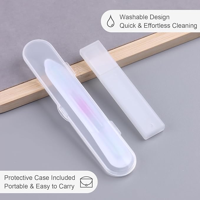 Glass Nail File and Cuticle Pusher Set, Dual-Ended Crystal Cuticle Stick with Sanding Pads, Gentle Prep and Care Tools for Natural Nails, Home Manicure & Pedicure Salon Supplies (#1)