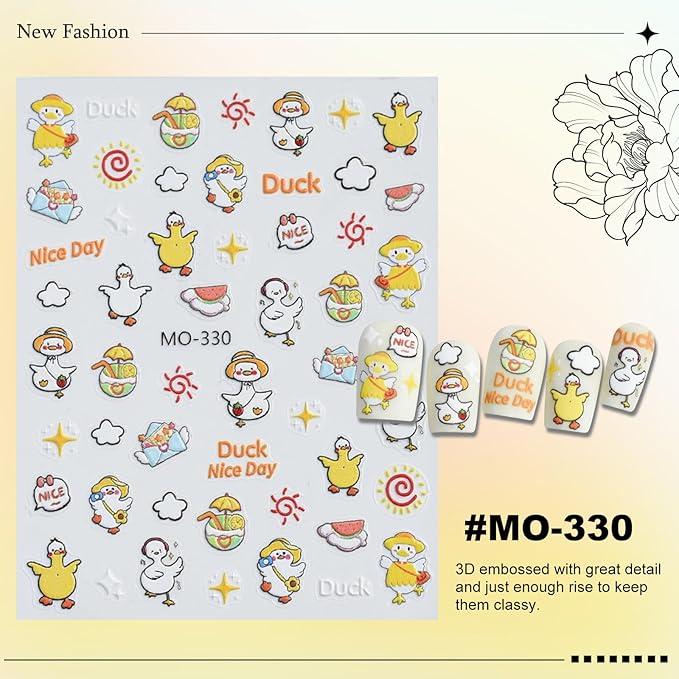 3 Sheets Duck Nail Stickers for Nail Art Cute Duck Designs 3D Self Adhesive Nail Decals for Women DIY Manicure Decoration YX1233