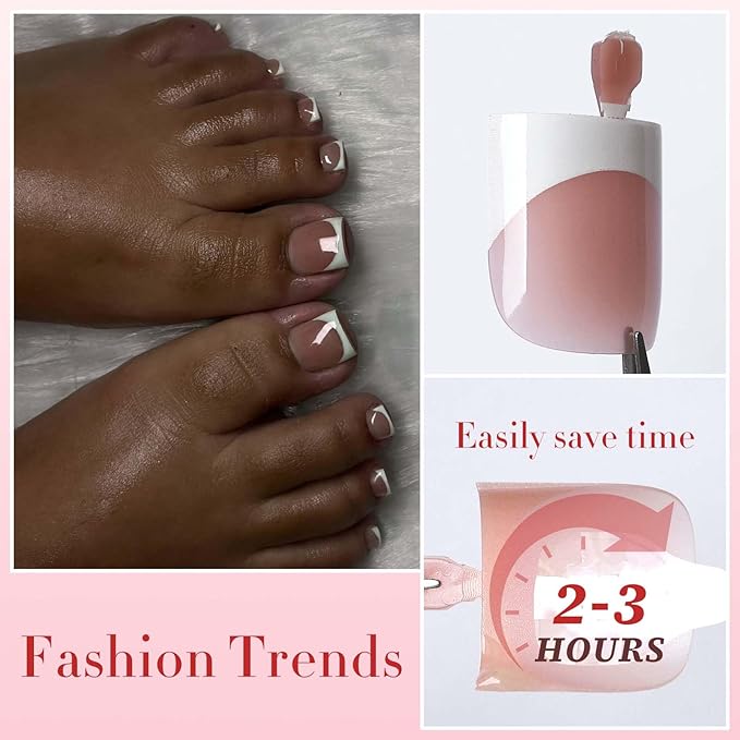 150pc White French Tips Press on Toenails Women Fake Toe Nails with Glue Tab, Brown Toe Nail Press ons Nails Short Square Fake Toenails French Toes Nail Tip Glue Toenail Stick Acrylic Toes Nails Kit