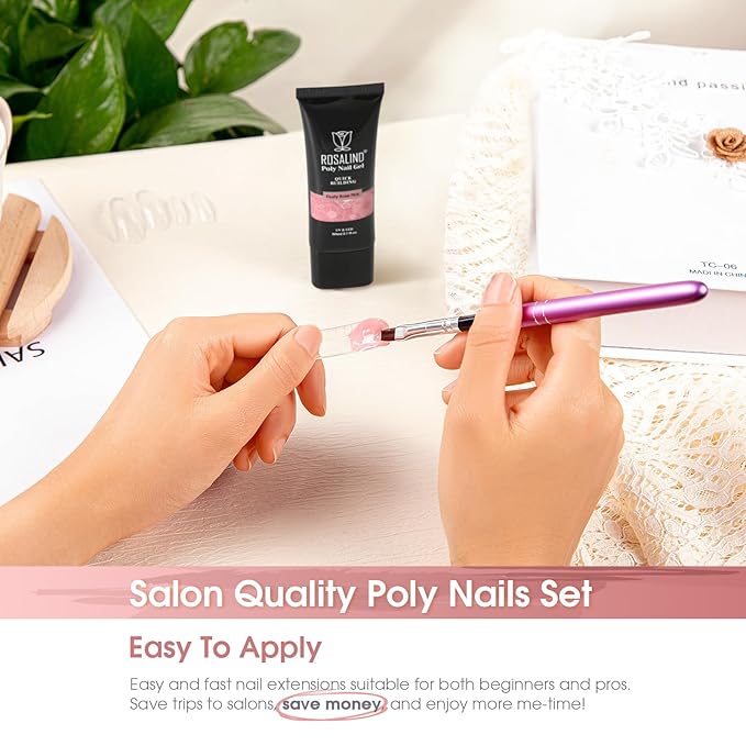 ROSALIND Rose Pink Poly Nail Gel, 2.7 oz Poly Extension Gel for Nail Art Decoration, Builder Rose Pink Gel Nail Thickening Extension Easy to DIY Use Need UV Lamp
