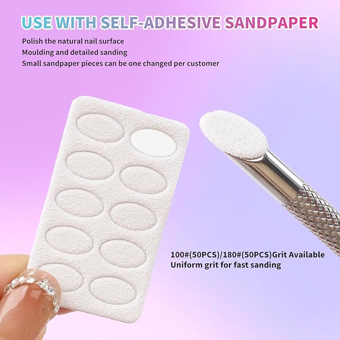 Pre-Treatment Cuticle Pusher, ASTONFOG Dual Ended Cuticle Remover Russian Prep Nail Pushers 100/180 Grit Sandpaper Sheets for Fingernails Toenails Manicure Pedicure Nail Art Care Tools