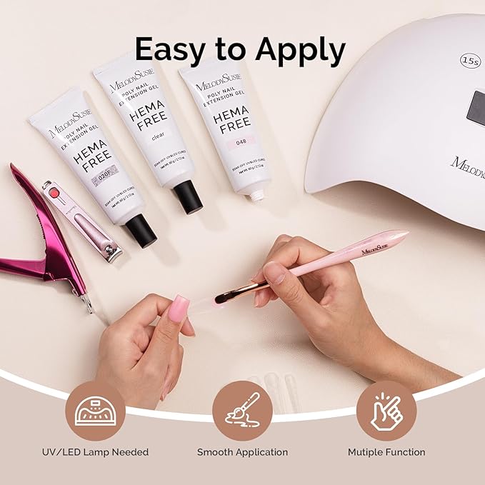 MelodySusie Poly Nail Extension Gel 60g Hema Free Soak Off UV Lamp Cured Nail Thickening Art Design Manicure Gift for Women 027