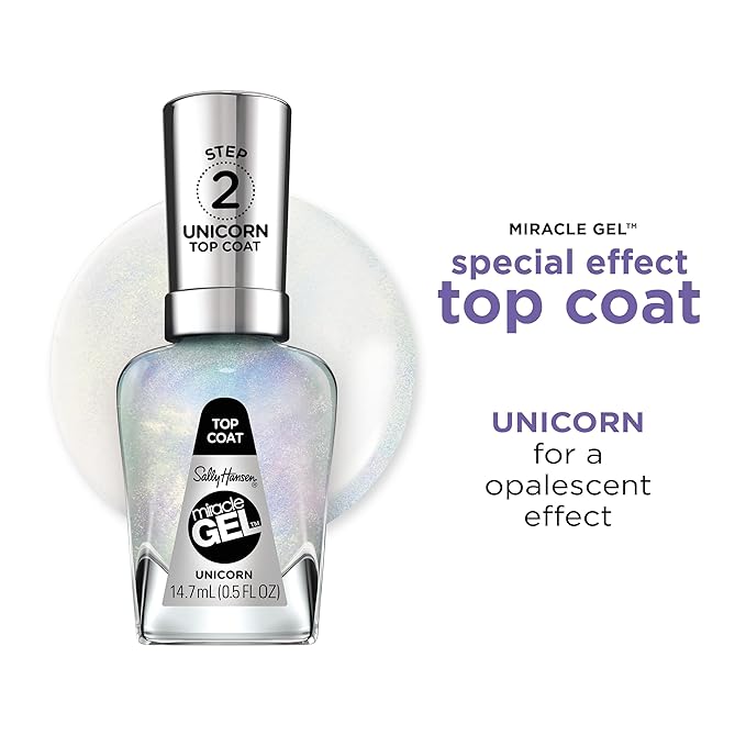 Sally Hansen Miracle Gel™, Unicorn Top Coat, Long Lasting, Gel-Like Formula, No UV Lamp Needed, Glitter Nail Polish