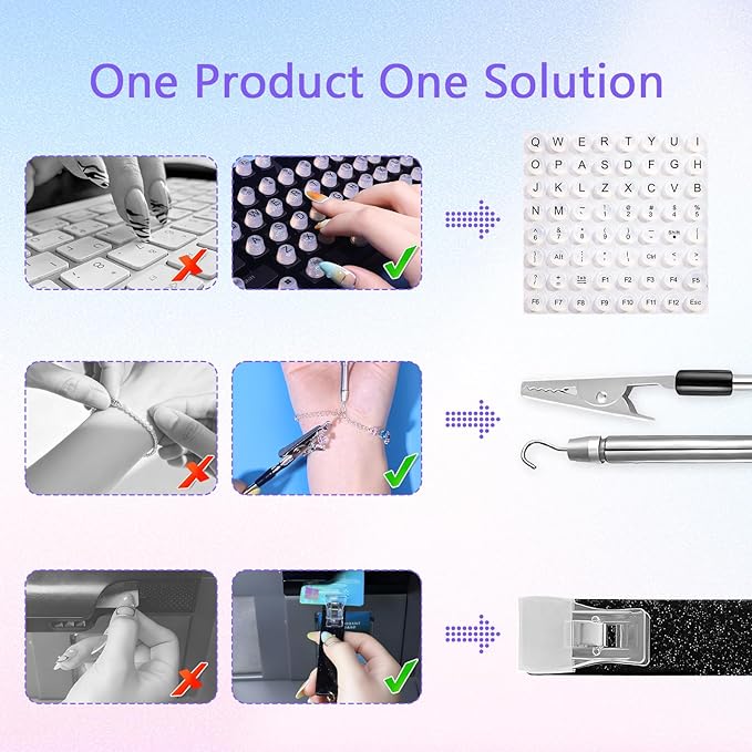 Long Nail Helper Tool|Raised Button Keyboard, Jewelry Grabber Tool, Bracelet Helper, Card Grabber, Silicone Lip Brushes – Ideal Gift for Women with Long Nails