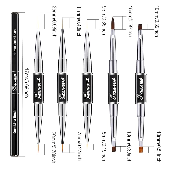 5 Pcs Nail Art Brush Set, Nail Art Brushes Double-Ended, Nail Liner Brushes and Nail Design Brush for Long Thin Liner Nails Detail, 3D Brush for Nails Art Gel Nail Polish Acrylic Nail Drawing