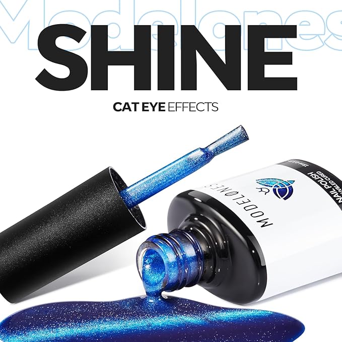 modelones Cat Eye Gel Nail Polish, Glitter Blue Magnetic Nail Polish with Magnet Soak Off U V Winter Gel Polish Shimmer Nail Art Top Coat Manicure Salon DIY