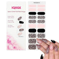 Black Pink Semi Cured Gel Nail Strips 20Pcs Leopard Gel Nail Stickers UV/LED Light Needed Full Polish Self Adhesive Nails Wraps with Design Glossy Nails Polish Strips for Women