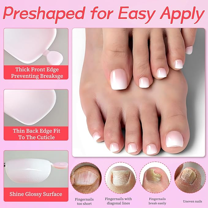 120PC Ombre Press on Toenails for Women Fake Toe nail Press ons Acrylic Toe Press on Nails Set, Ombre Press on Toe Nails Press on Fake Toenails Press ons Acrylic Toe Nail Tips Kit&Glue Tab-B