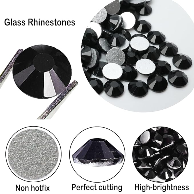 Flatback Glass Rhinestones,Bedazzler Gems 288pcs Non Hotfix Crystal Rhinestones for Nail Charms Crafts Clothes Tumblers,Black,SS30