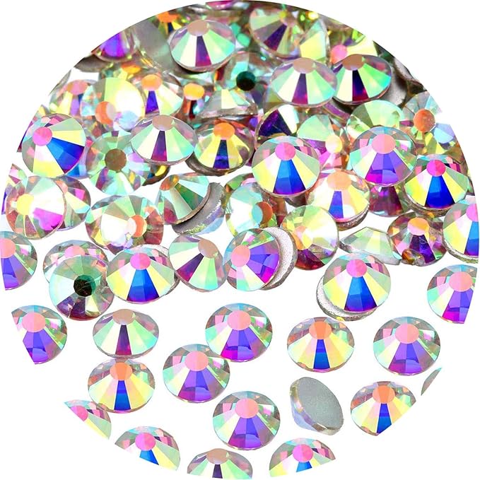 NCB Nancybeads 288pcs Flatback Round Glass Nail Art Rhinestones Crystal for DIY Making Accessories Shoes, Clothes, Face Art, Bags, Manicure (Crystal AB, SS30 288pcs)