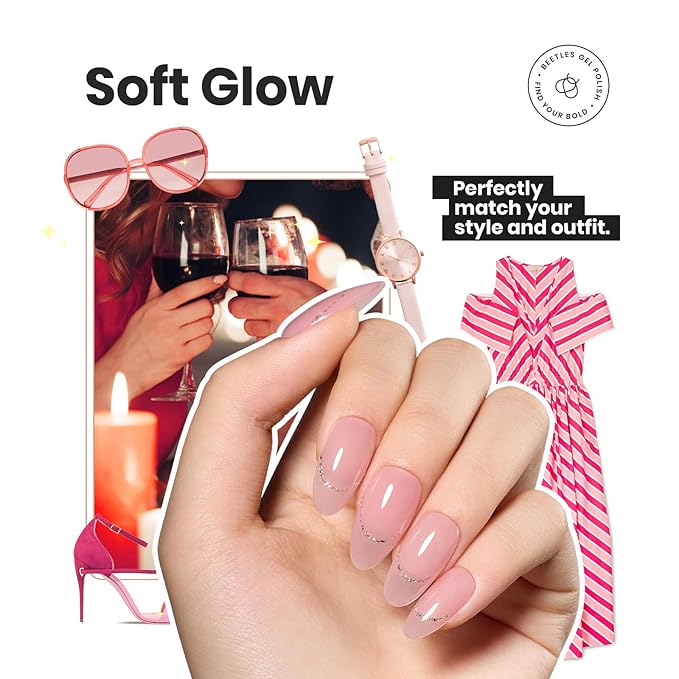 Beetles Jelly Nail Polish Set, 6 Colors Sheer Pink Nail Polish Long Lasting & Quick Dry Clear Jelly for Valentines Women, Pink Nail Strengthener Polish for Salon DIY Manicure Set