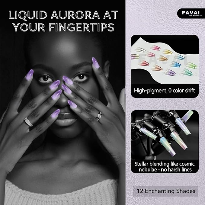 FAVAI Airbrush Gel Nail Polish,12 Chrome Color, Polish Air Gel Set, Metallic Shades, Iridescent, No Dilution,Acetone-Free,French Manicure,Ombre Nail Art
