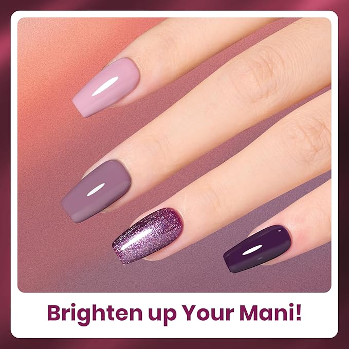 Beetles Purple Gel Nail Polish Set - 6 Colors Muse Of Midnight Deep Dark Light Purple Glitter Cat Eye Spring UV Led Needed Soak Off DIY Salon Home Nail Art Easter Gifts for Women