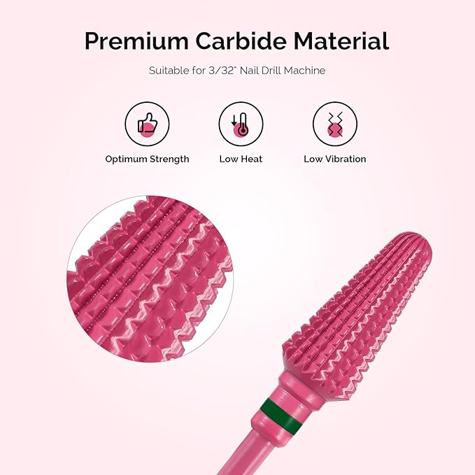 MelodySusie Professional Tornado Nail Drill Bits, 3/32'' Carbide Tungsten Multi-Function Bits, Suitable for Manicure Pedicure Cuticle Gel Polishing, Salon Bits, Pink Blossom, Series Bit-X, Coarse