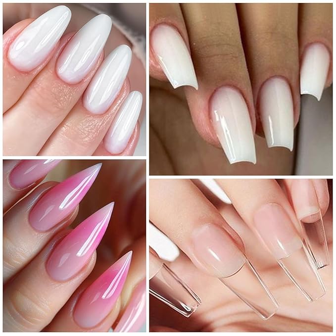 Poly Extension Gel Nail Kit, Clear White Pink Builder Nail Starter Kit with Dual Nail Forms, Nail Clips for Poly Gel, Home Manicure Set