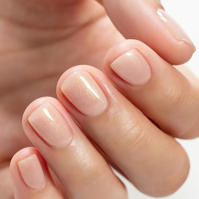 RARJSM Glitter Rubber Base Gel Nail Polish Nude Apricot Pink Rubber Base for Nails Gold Shimmer Brush on Quick Extend Builder Hard Gel Soak Off Curing Requires 15ml Salon Home French Manicure