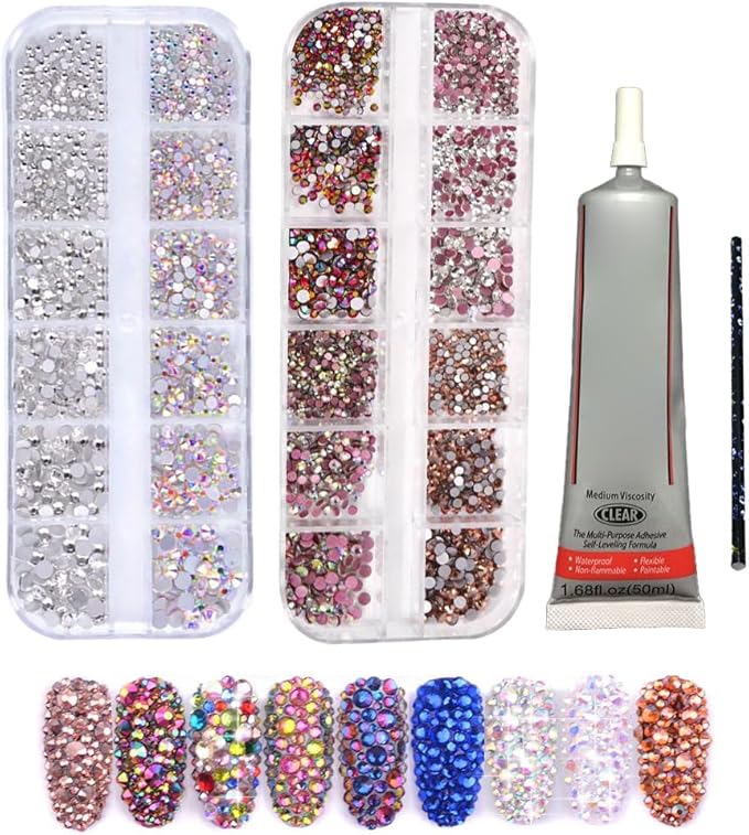 Colorful DIY Bedazzler Kit, 2026 New Versatile Nail Art Rhinestones for Crafts, Upgraded Crystal Gems for Bedazzling Nails, Crystals for Nail and Makeup (Colorful-B)