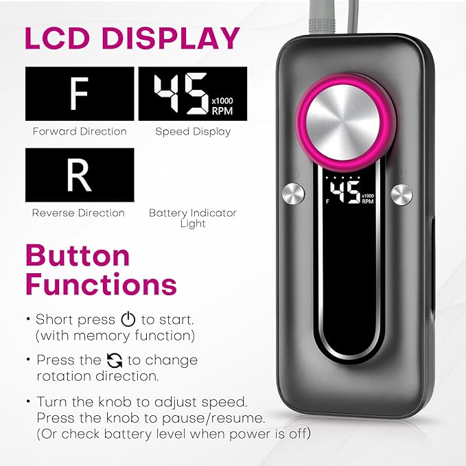 Nail Drill Electric Nail File Kit 45000 RPM Professional Efile Nail Set,Cordless Portable Rechargeable Acrylic Gel Nail Polish Remover Machine Pedicure Manicure Tool for Salon Home Gray