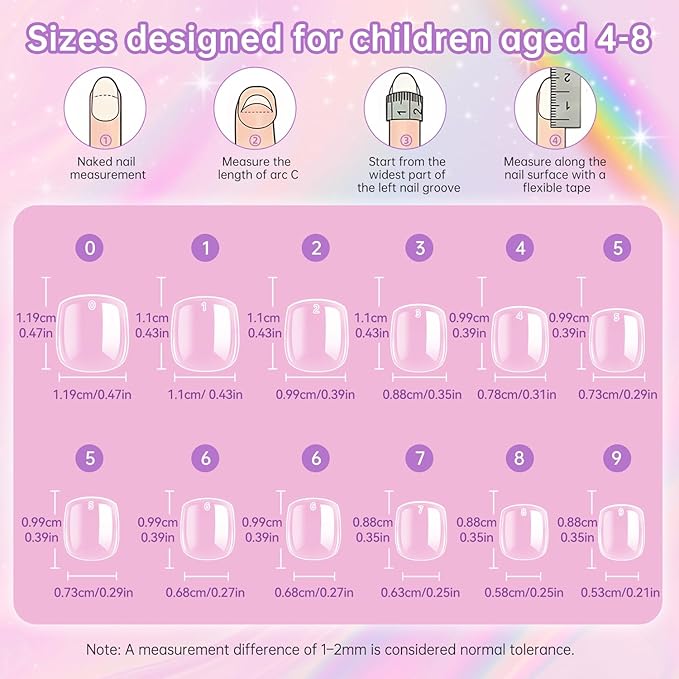 krofaue Short Suqare Kids False Nails - 240Pcs Press on Nails for Girls,Full Cover Children Fake Nails Decoration 10 Sizes Soft Gel Kids Nail Tips for for Home & Nail Salon Use (4-8 years old)