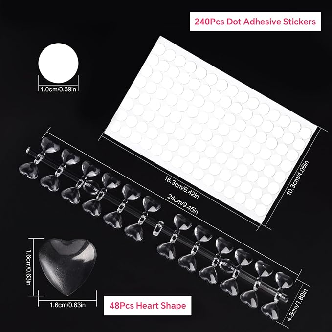 144Pcs Heart/Small Square/Oval False Nail Display Tips Clear Nail Art Color Display Chart with Adhesive Sticker Nail Polish Color Display Card Nail Swatches Training Practicing