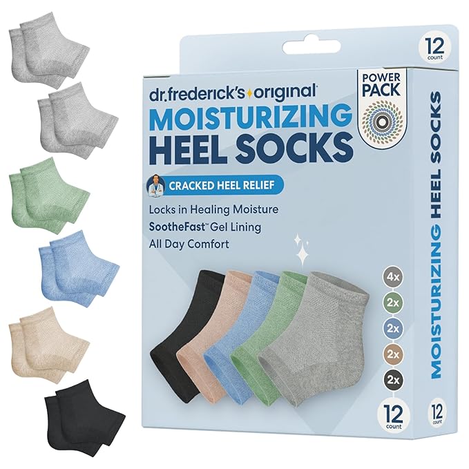 Dr. Frederick's Original Moisturizing Heel Socks for Dry Cracked Heels Treatment - 6 Pairs - Infused with Naturally Nourishing Oils and Butters - Valentines Day Gifts for Her & Him - Power Pack