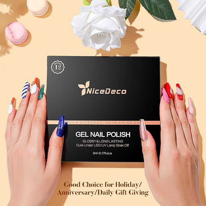 Nicedeco Gel Nail Polish Nail 12 Colors, Hema Free, Cruelty Free, Vegan, Pastel Pink Yellow U V Gel Manicure DIY Home for Women Girls Kit 10