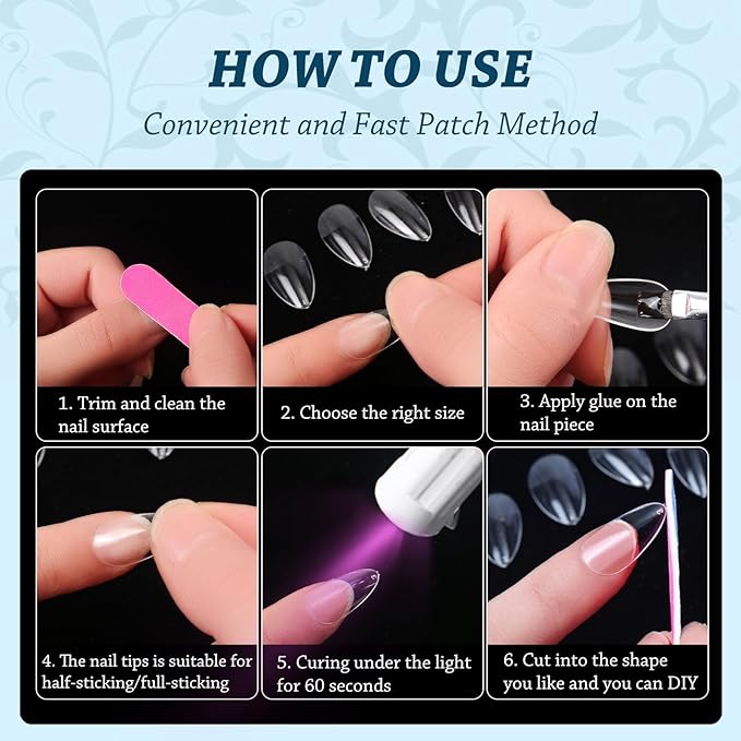 Lsnisni Fake Nail Tips, 288PC Gel Acrylic Nail Tips,Clear Short Square Press On Nails，Nail Supplies Suitable for Women or Girls to DIY Nails 12 Sizes For Your Choice!
