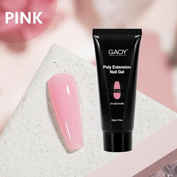 GAOY Poly Gel, 60g Pink Builder Gel Nail Enhancement for Beginner & Professional Salon DIY at Home
