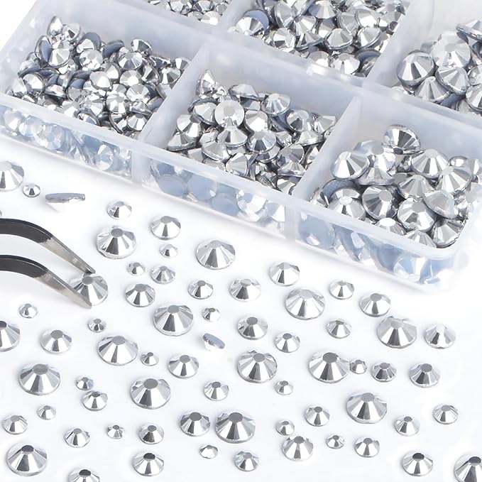 Bymitel Hotfix Crystal Rhinestones Round Gems for Crafts,Mixed 6 Sizes with Wax Pencil Kit, Labrdor 1.6-6.3mm SS4-SS30/8000pcs