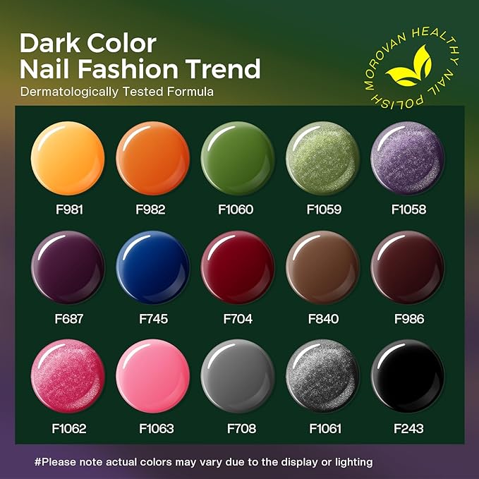 Morovan Dark Nail Polish Set: Glitter Green Dark Red Black Hot Pink Brown Shimmer Fingernail Polish Kit Air Quick Dry Nail Pack Winter Christmas Nail Art Manicure Gift Holiday Party for Women Girls