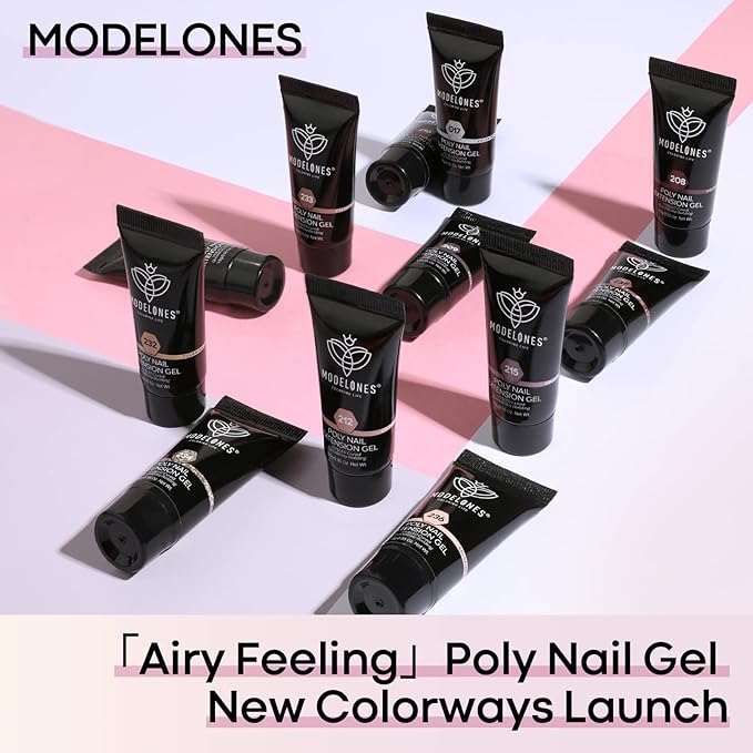 modelones Poly Extension Gel Kit for Nail, 12 Colors Pink Glitter Nude Tones Poly Nail Gel Set French Manicure DIY Design Art Home Salon Gifts