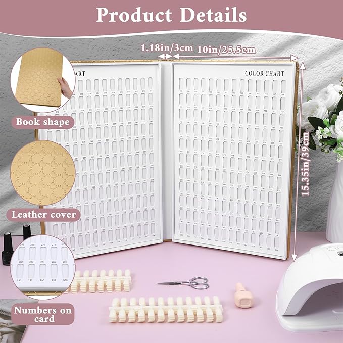 308 Colors Nail Swatches Book with 360 Nail Tips Professional Nail Color Chart Card Display Gel Polish Book Nail Painting Practice Design Board No Need Pasting, No Need Glue for Nail Salons