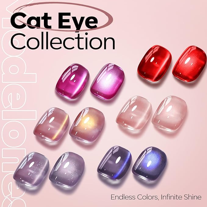 modelones Pink Cat Eye Gel Nail Polish 9D Cateye with Magnet Valentine Nail Shimmer Soak Off Reflective Translucent Gel Magnetic Nail Polish 15 ML