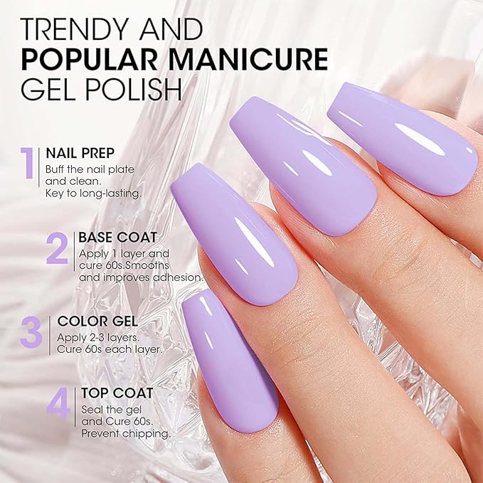JR 9pcs 15ml Gel Nail Polish Set Including Lavender Purple Gel Polish Kit UV LED Soak Off Polish Home DIY Gift Purple Set