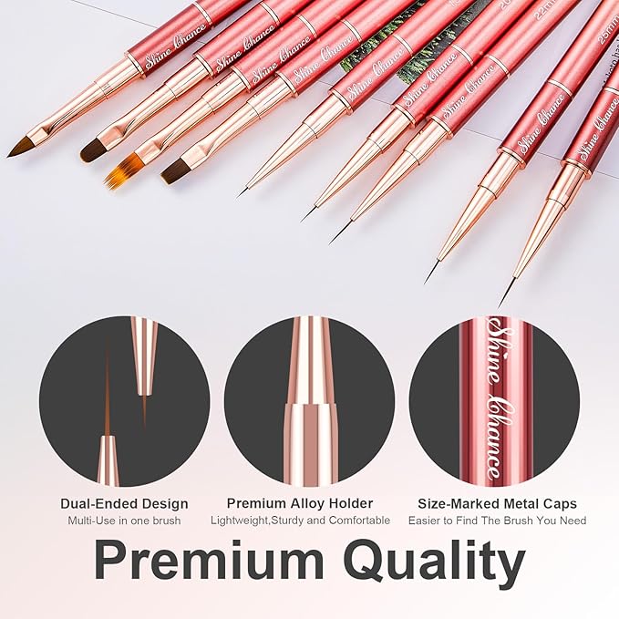 9Pcs Nail Art Brushes Set, Professional Double-Ended Acrylic Liner Detail Brushes for Gel Polish Art Nail, 3D Art Nail Dotting Brush Pen for Manicure DIY Home Salon, Red