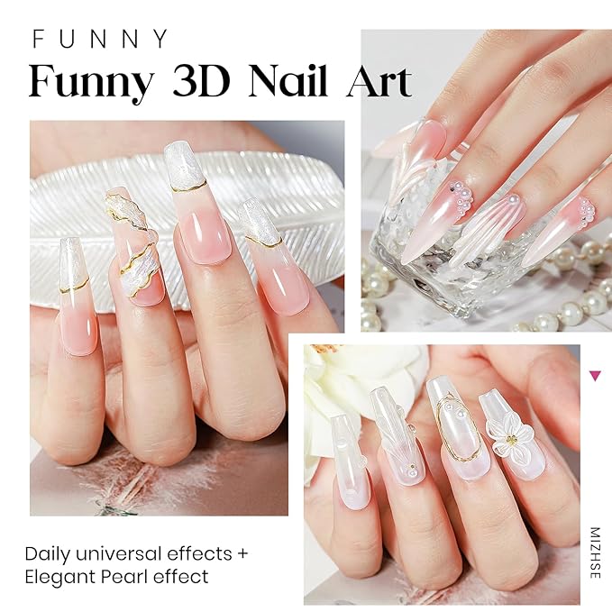 MIZHSE Solid Builder Gel for Nails, Clear and Pearl White 3D Nail Art,Non-Sticky Sculpting Building Hard Gel with Dual Form Silicone Pen for Carving Patterns Decoration Nail Art Manicure Home DIY