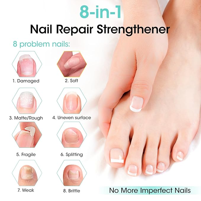 GELLEN Nail Strengthener, 8-In-1 Pro Care Strengthens & Protects Nails Growth Calcium Keratin Active Nourish Nail Repair Growth Treatment for Weak Nails, Air Dry Clear, Non-Polish, 15ml Unscented